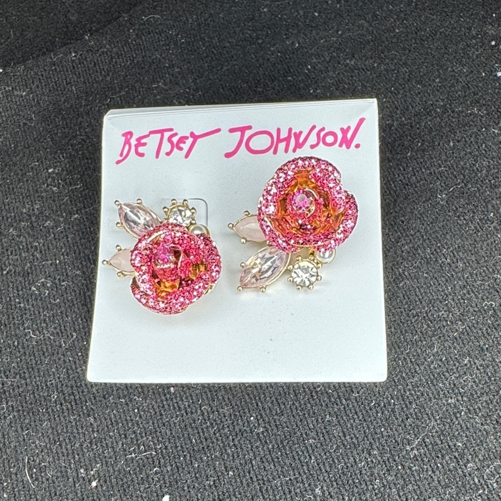 Betsey Johnson Pink and Gold Rose Earrings